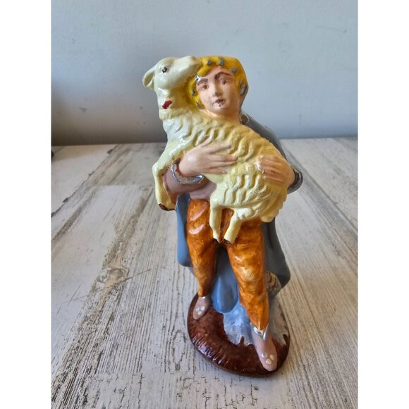 Vintage plaster shepherd sheep nativity statue figurine boy - Picture 1 of 8